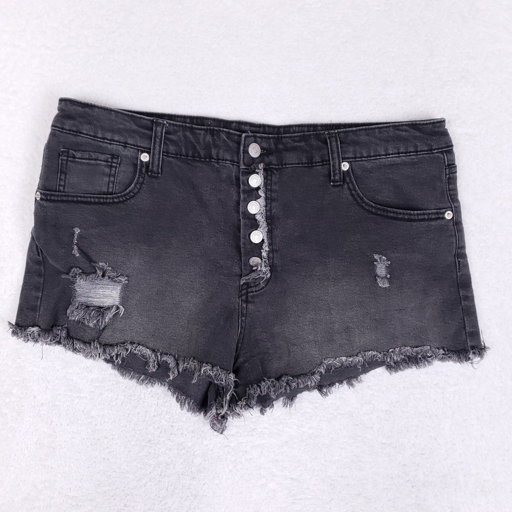 Wild Fable High Rise Denim Shorts Womens 16 Black Distressed Frayed Cutoff